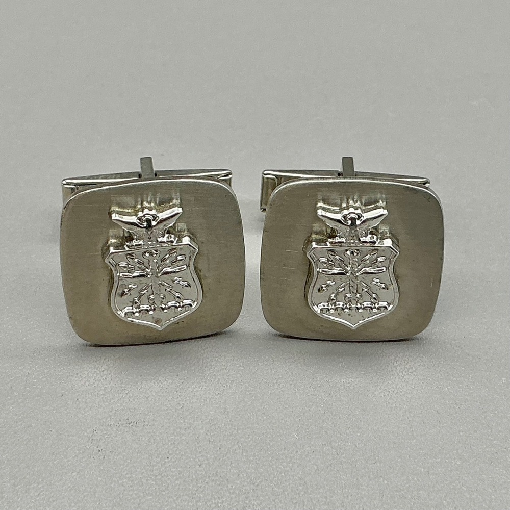 Vintage USAF‎ Air Force Cufflinks Silver Tone Military Crest Men's Formal Dress